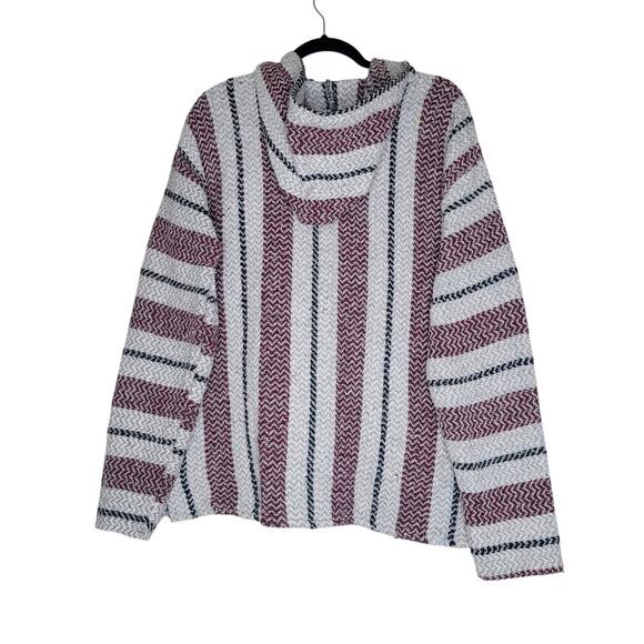 Baja Joe Hoodie XXL Red Stripe Knit Mexican Poncho Style Kangaroo Pocket - Picture 2 of 7